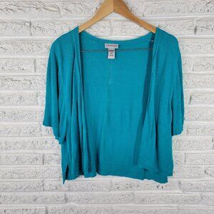 Catherines Womens 1X Plus Blue Cropped Cardigan Open Front Short Sleeve BLU293E